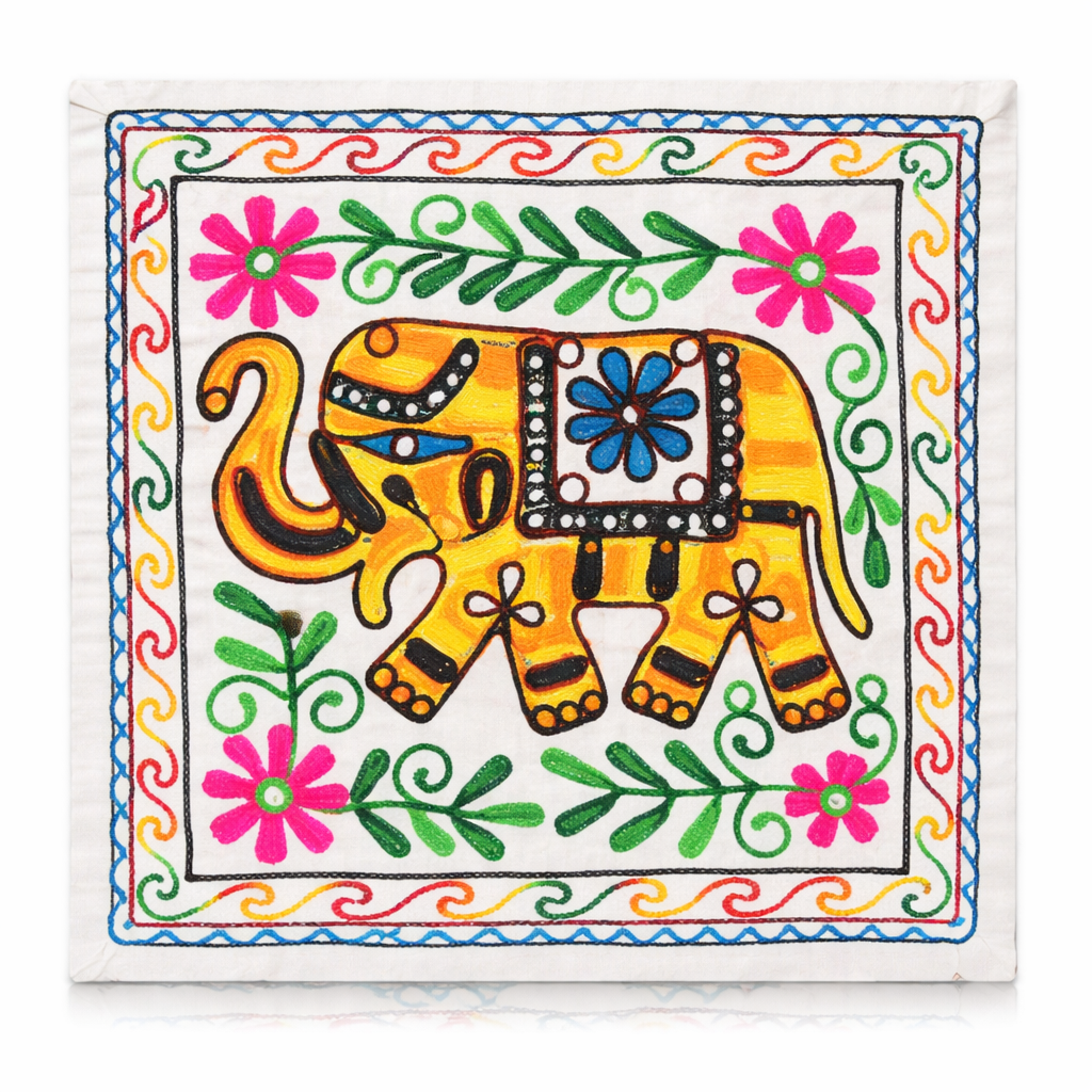 Funda de Cojín Elephant Amarillo y Rosado