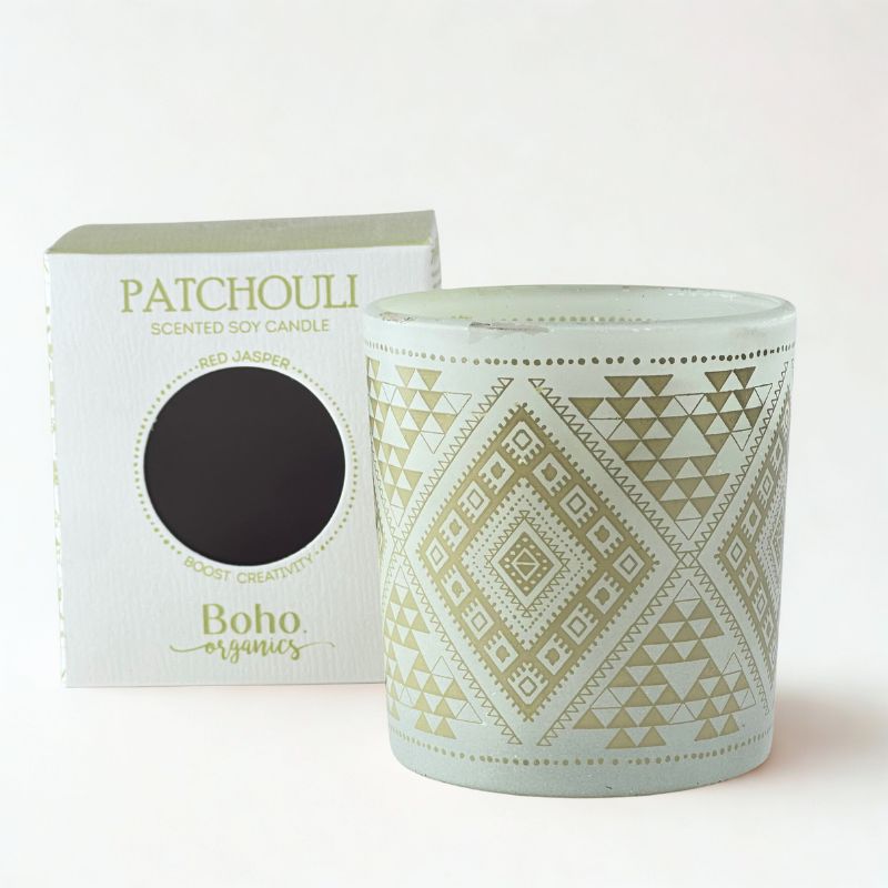 Vela Boho Pachulí con Piedra Jaspe Rojo 120gr