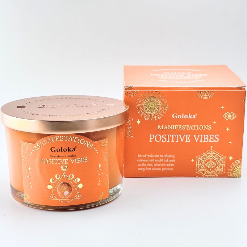 Vela Menta con Piedra Solar - Vibras Positivas