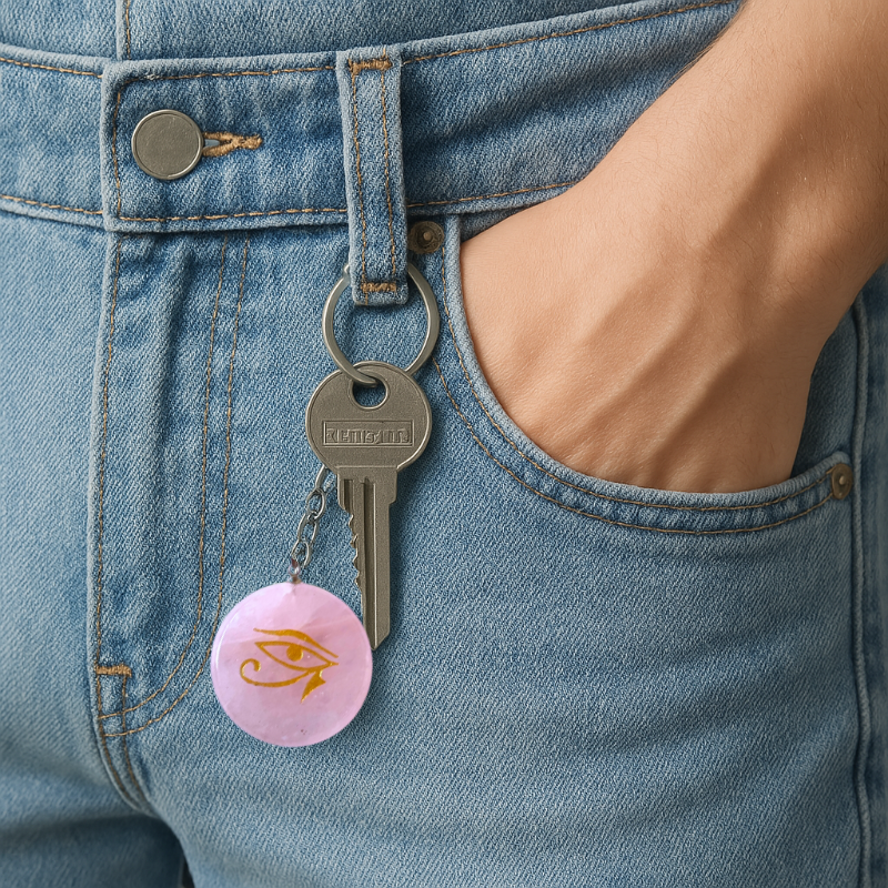 Llavero Piedra Cuarzo Rosa - Ojo de Horus