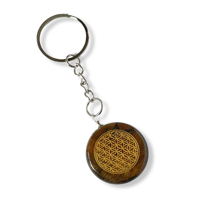 Llavero Piedra Ojo de Tigre - Flor de la Vida