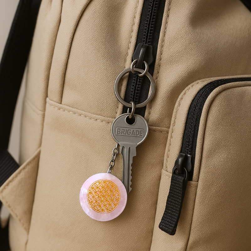 Llavero Piedra Cuarzo Rosa - Flor de la Vida