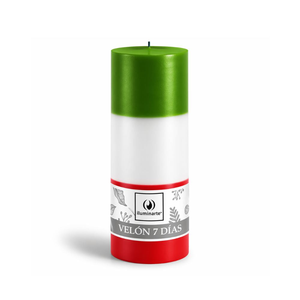 Velón Liso 7 Días Verde Blanco Rojo - San Jorge