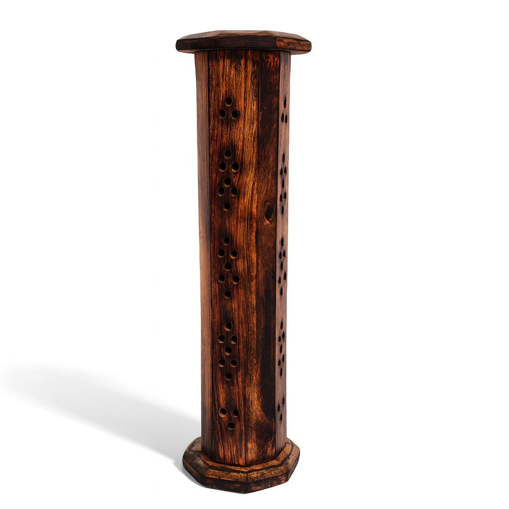 Porta Incienso Madera Torre Hexagonal