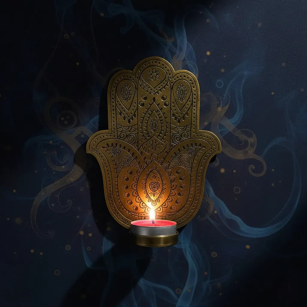 Porta Vela de Pared Mano de Fatima Dorado Pequeño