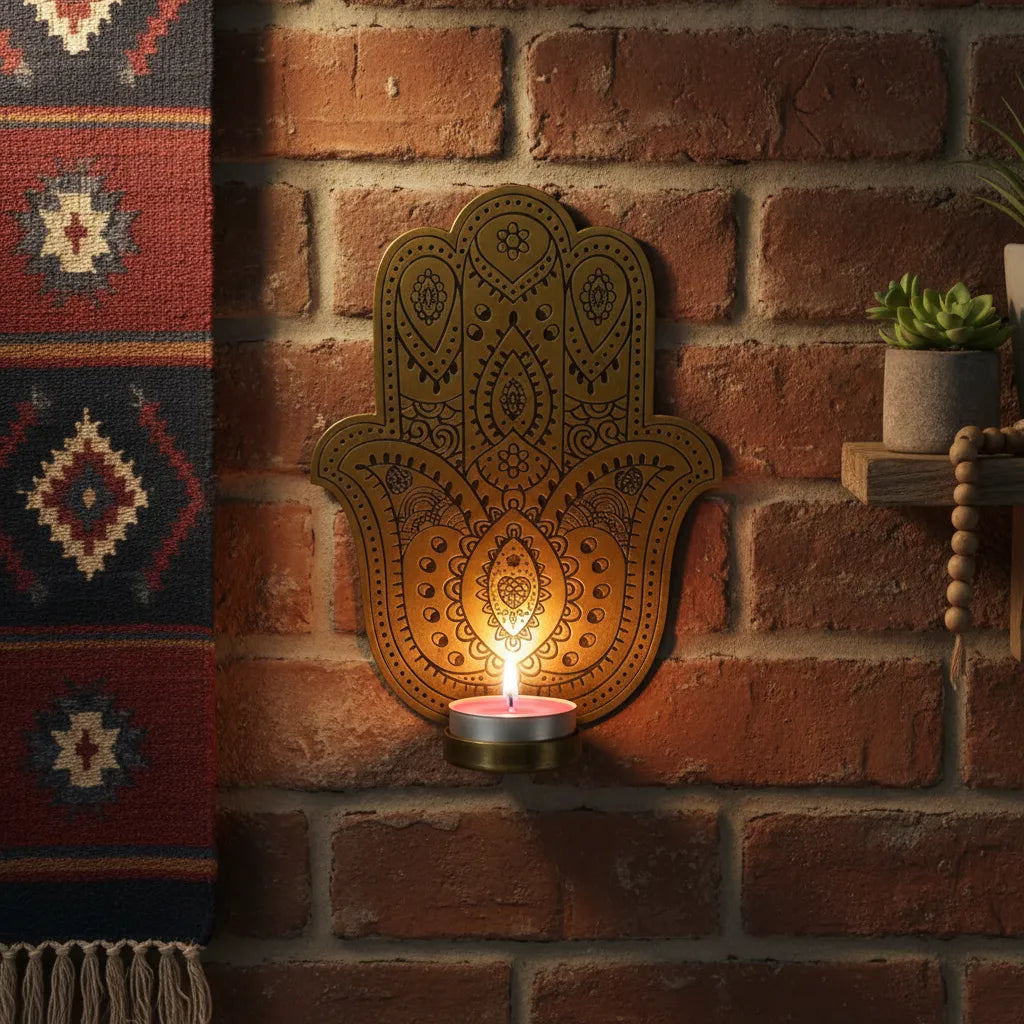 Porta Vela de Pared Mano de Fatima Dorado Pequeño
