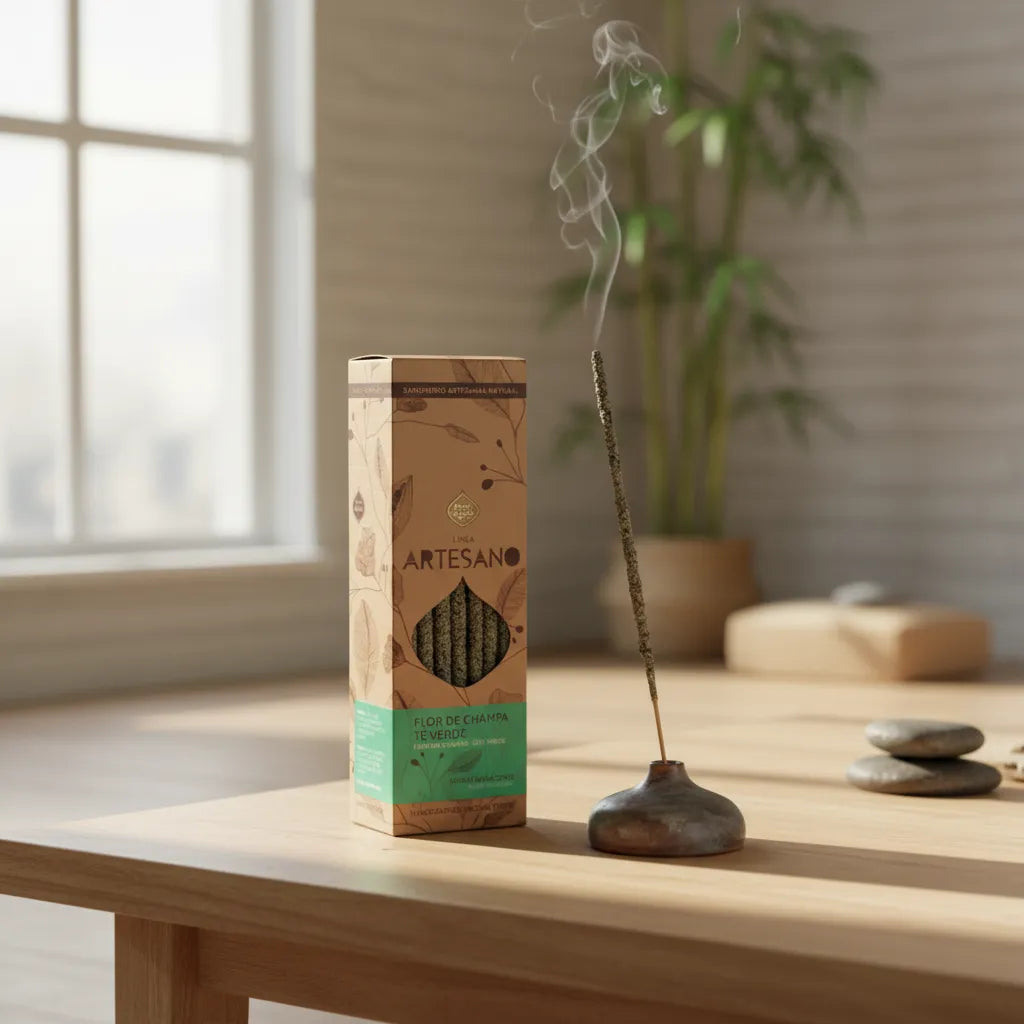 Sahumerio Artesano Té Verde con Flor de Champa 30u