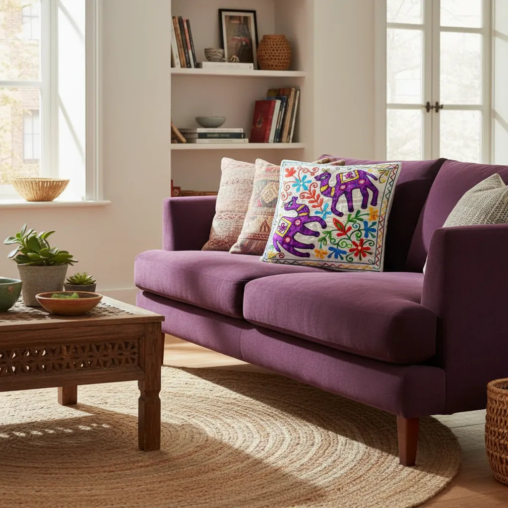 Funda de Cojín Camello Duo Morado