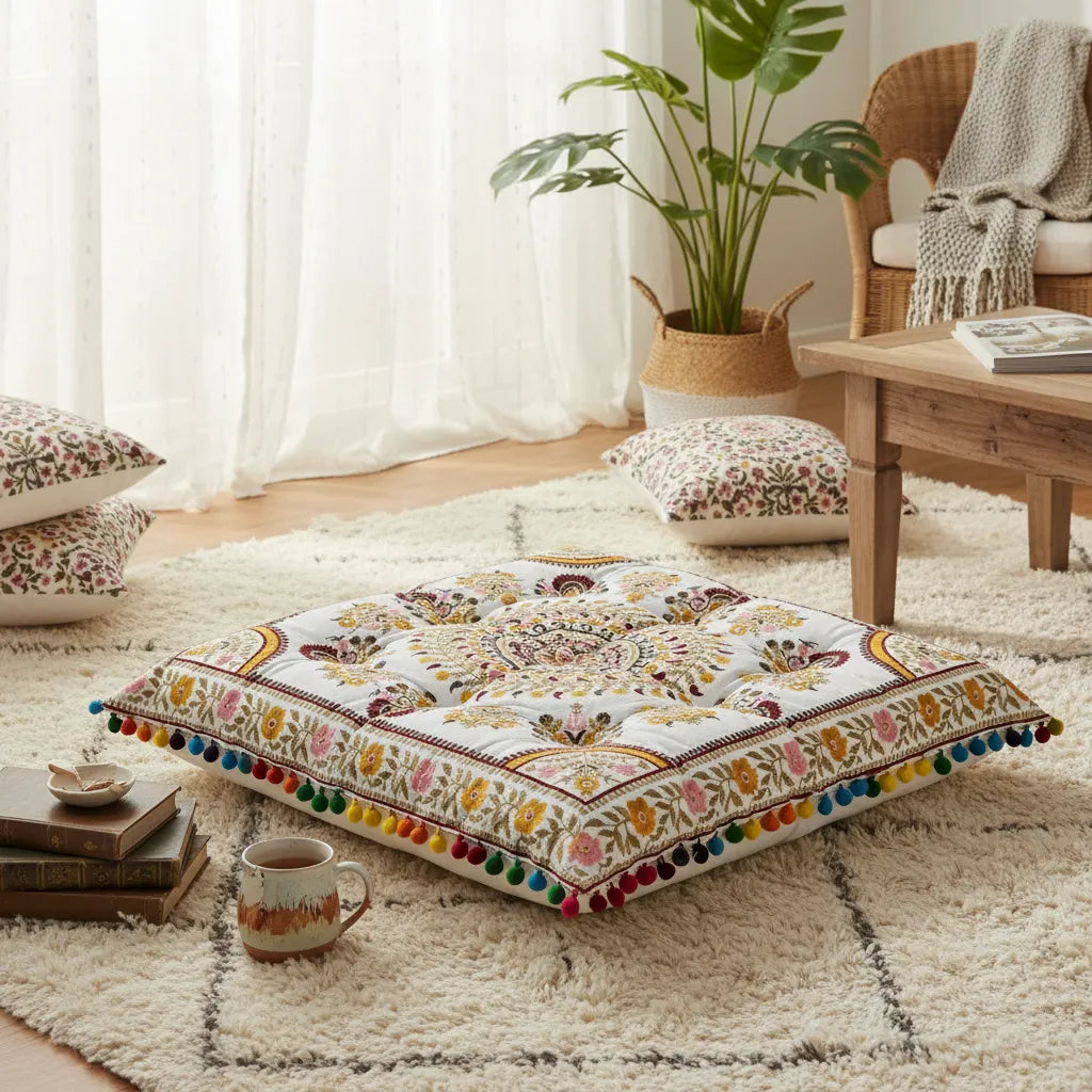 Cojin Boho Amarillo Cuadrado Grande