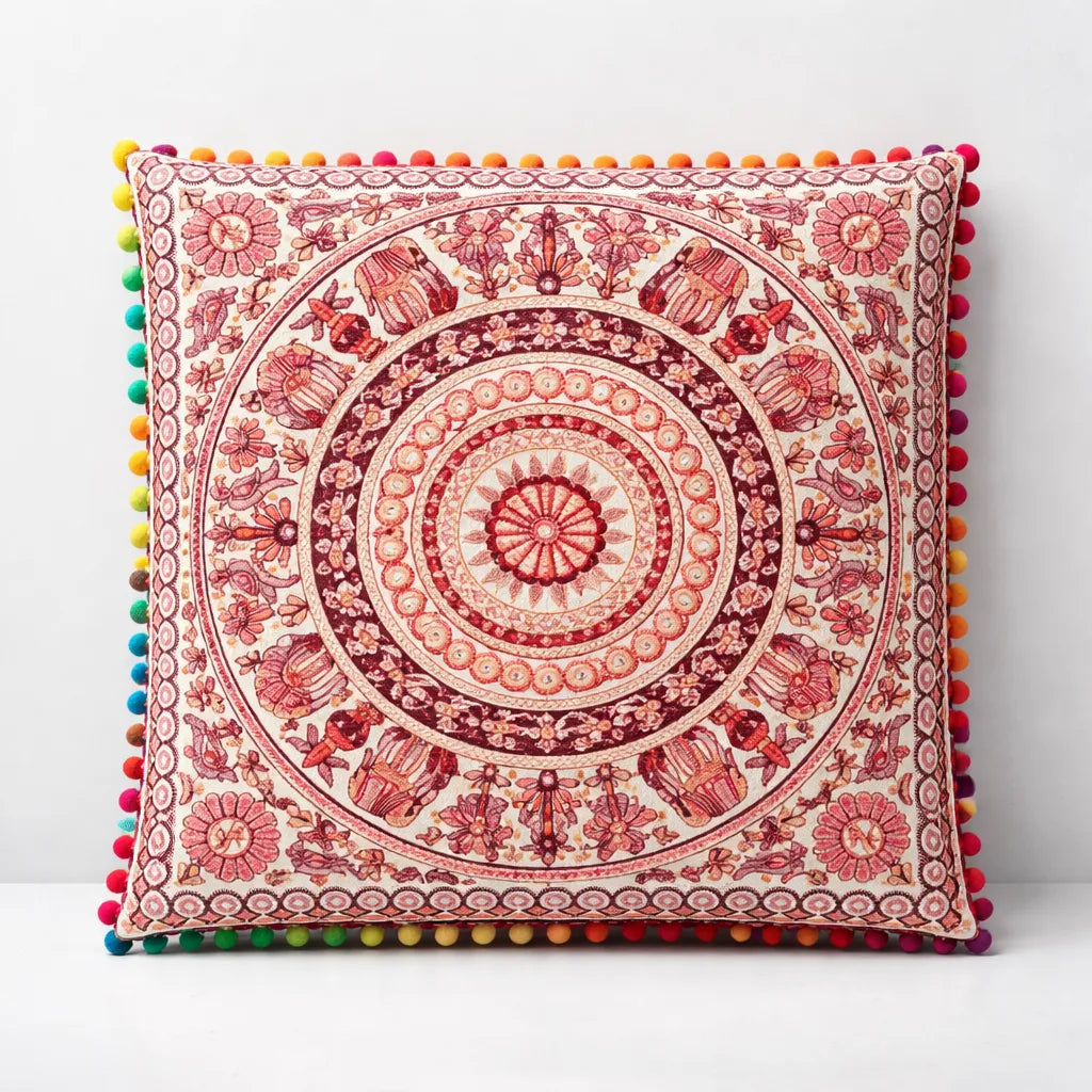 Cojin Boho Rosado Cuadrado Mediano