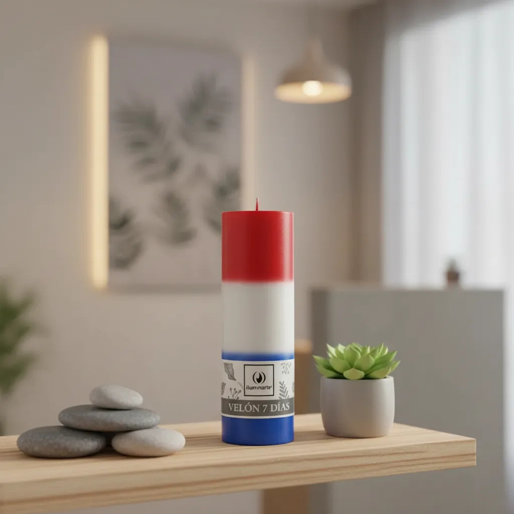 Velón Liso 7 Días Rojo Blanco Azul - María Desatanudos