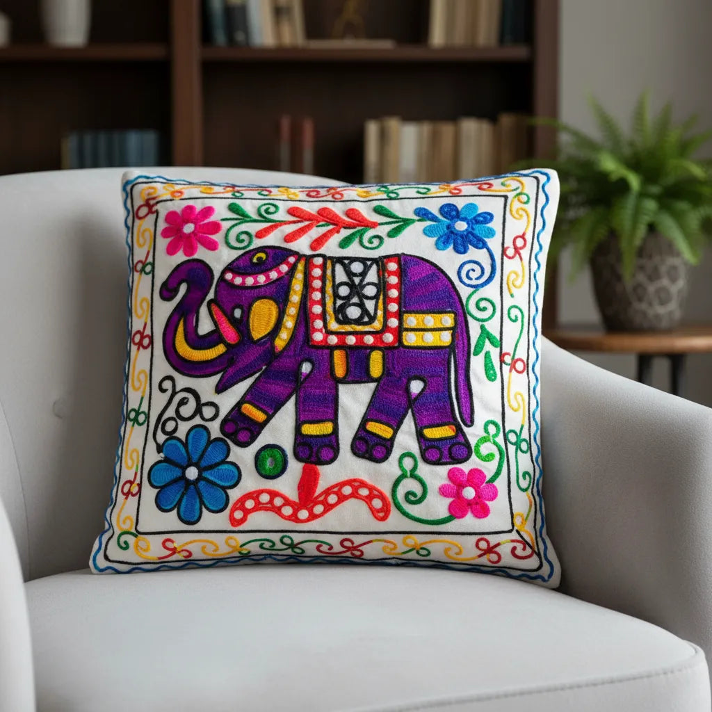 Funda de Cojín Elephant Morado y Rosado