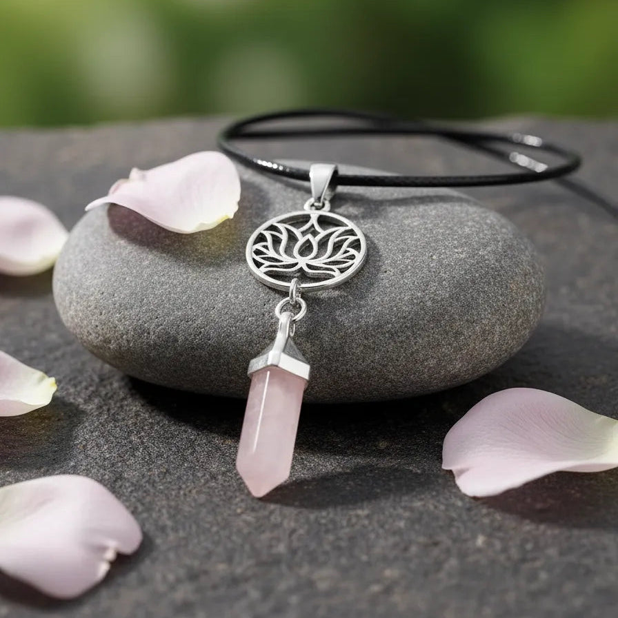 Colgante Lotus de Punta Cuarzo Rosa