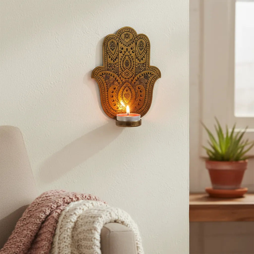Porta Vela de Pared Mano de Fatima Dorado