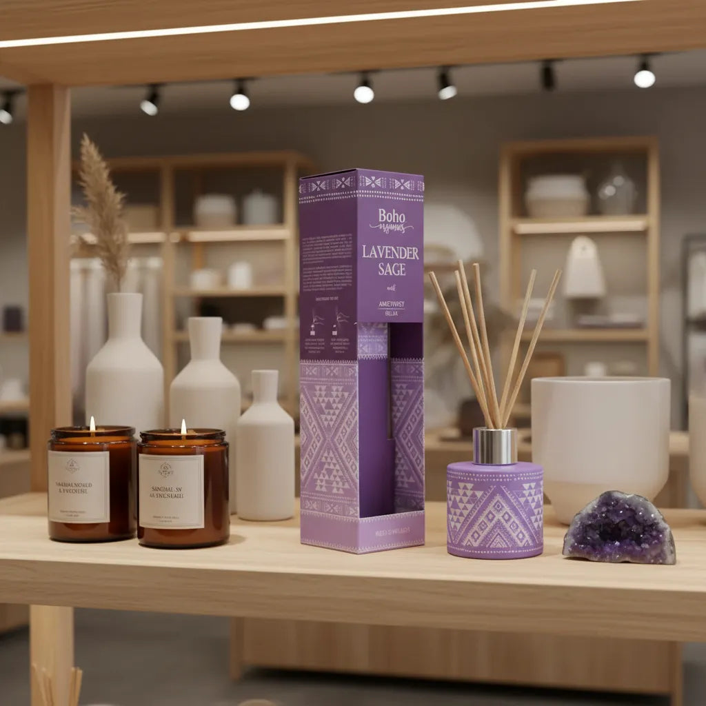 Difusor de Varilla Boho Lavanda Salvia con Piedra Amatista