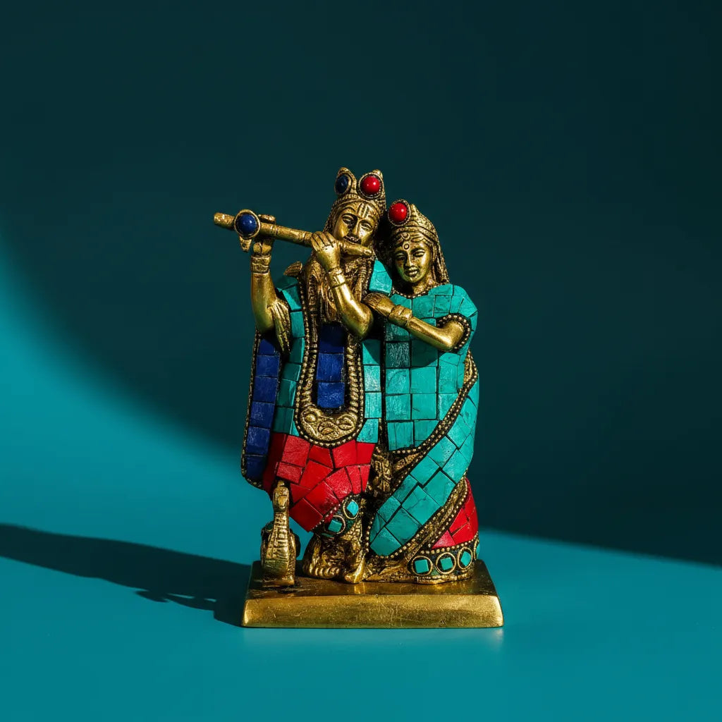 Radha Krishna Bronce con Piedras 16 cm
