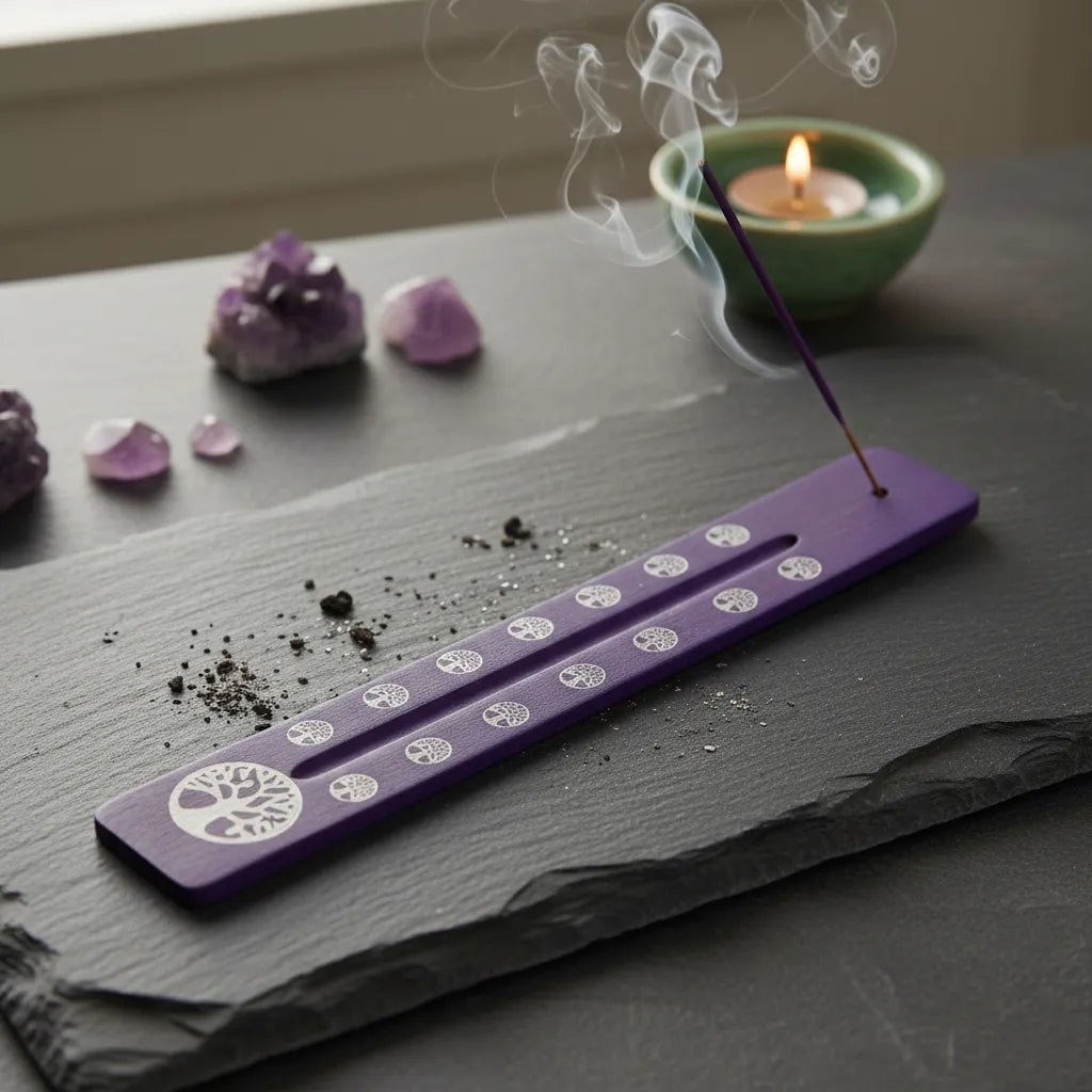 Tabla Porta Incienso Madera Árbol de la Vida Morado