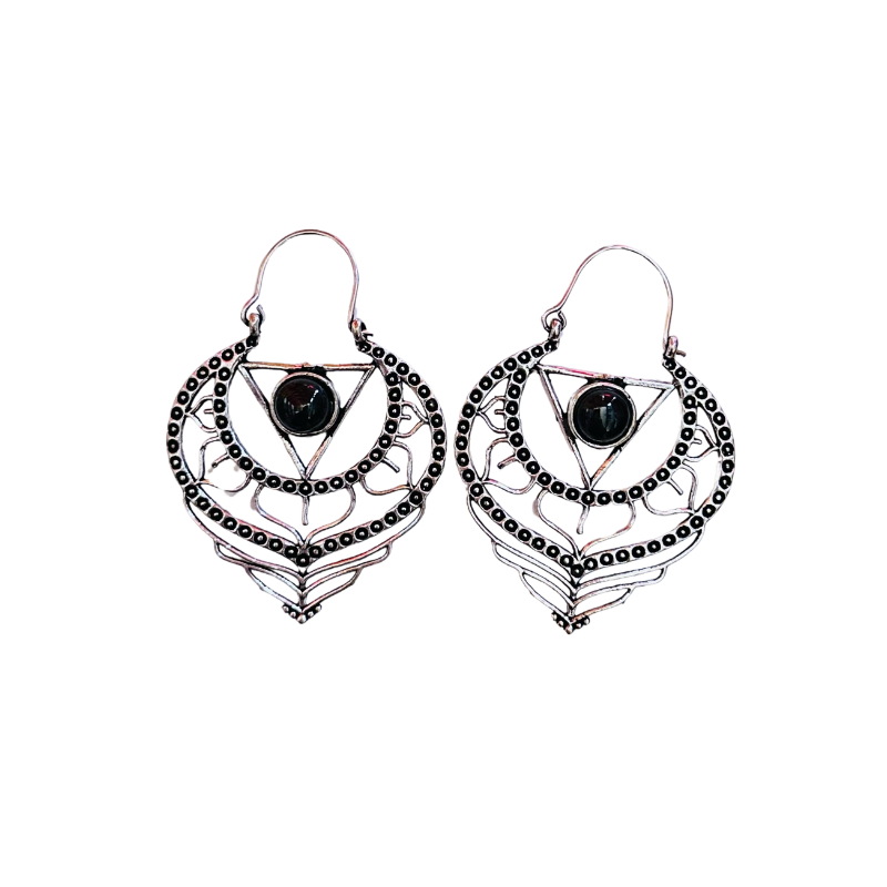 Aros Plateados Perla Onix