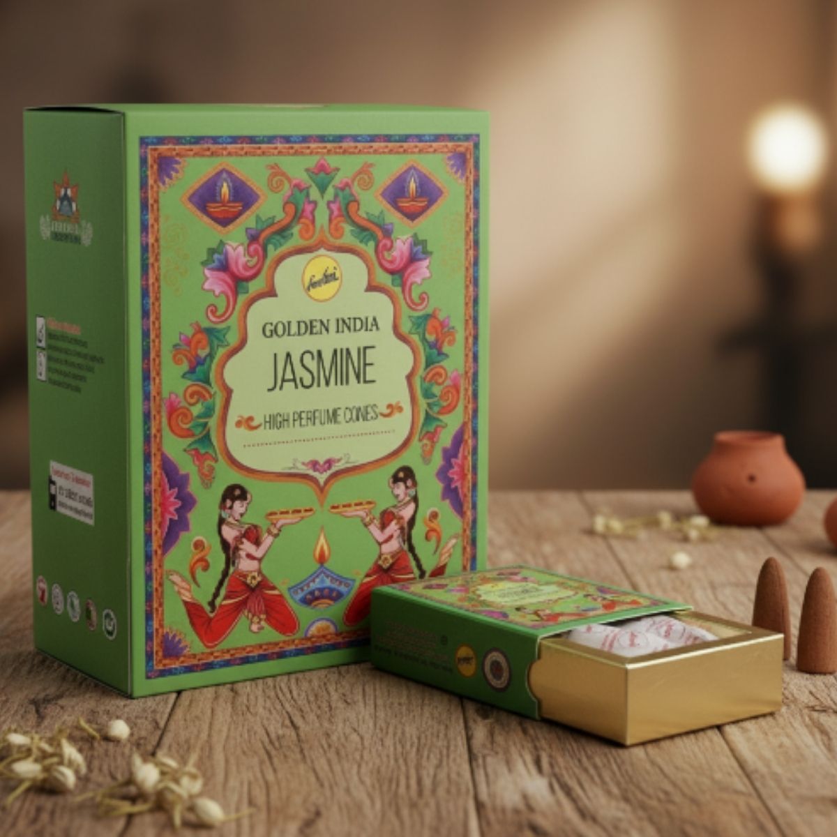 Incienso Cascada Golden Indian Jazmín 10 conos