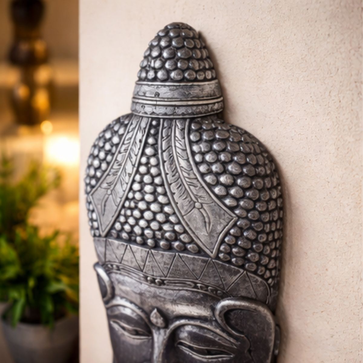 Cuadro Budda Face Plateado