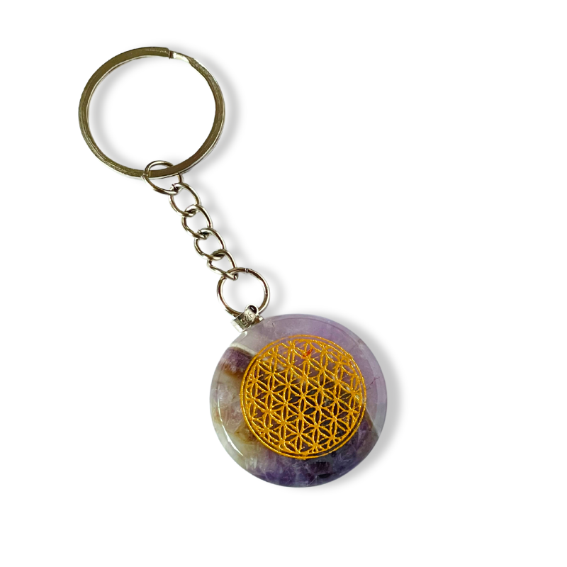Llavero Piedra Amatista - Flor de la Vida