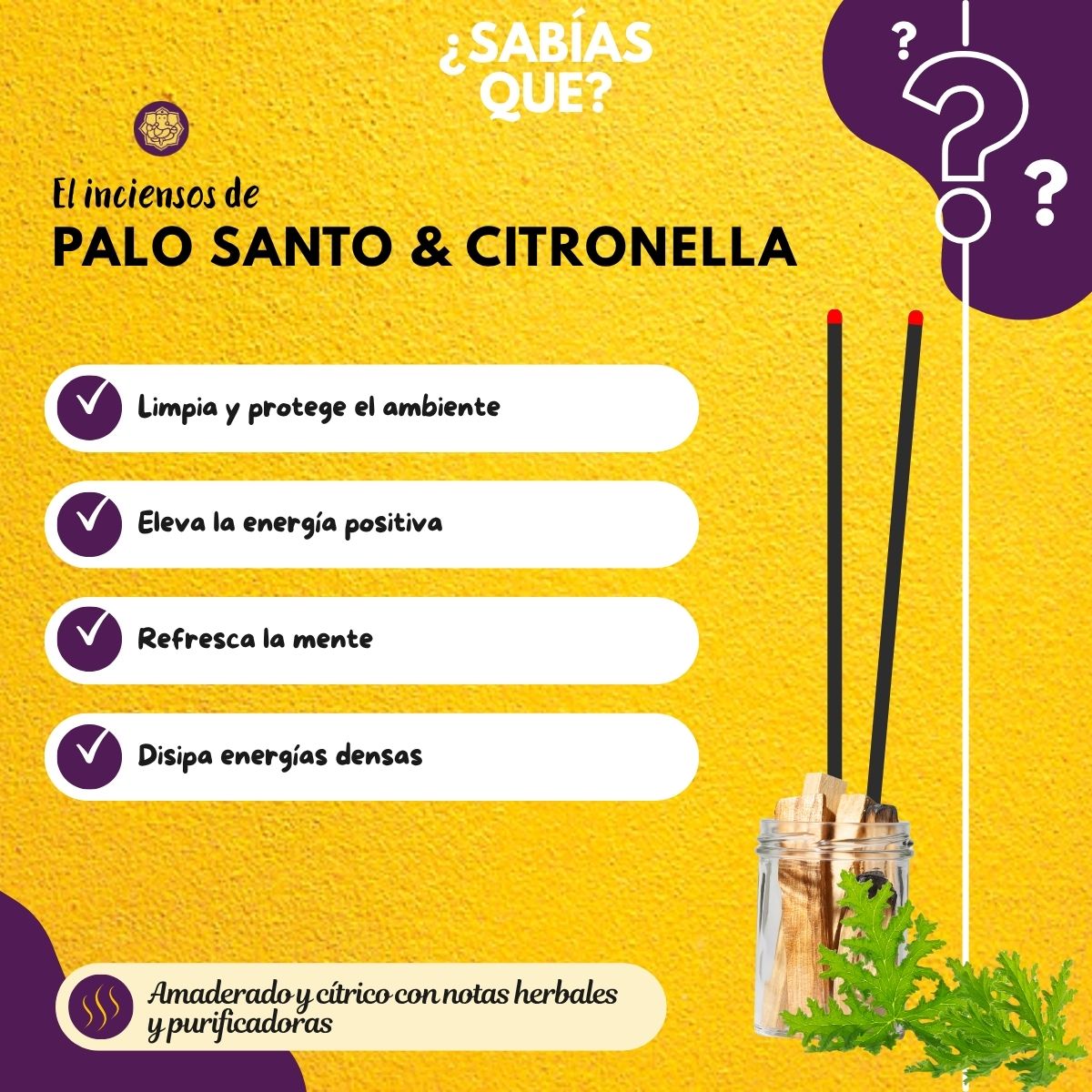 Incienso Orgánico Palo Santo con Citronella