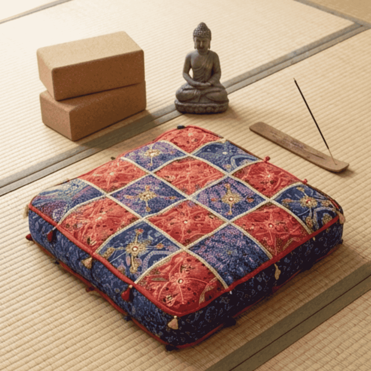 Cojin de Suelo Patchwork Azul Extra Grande
