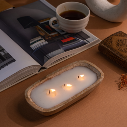 Vela Rectangula Madera de Vainilla y Nuez Moscada