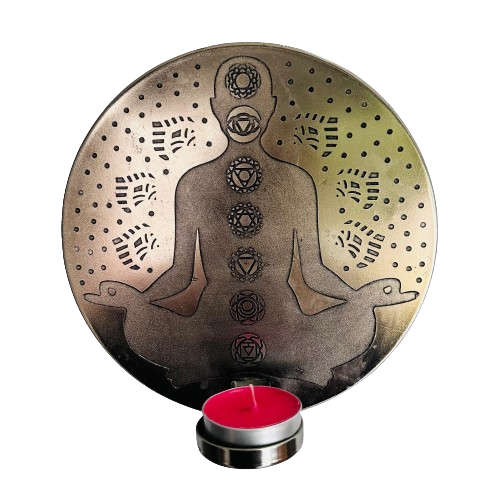 Porta Vela de Pared Chakra Meditación Plateado Pequeño