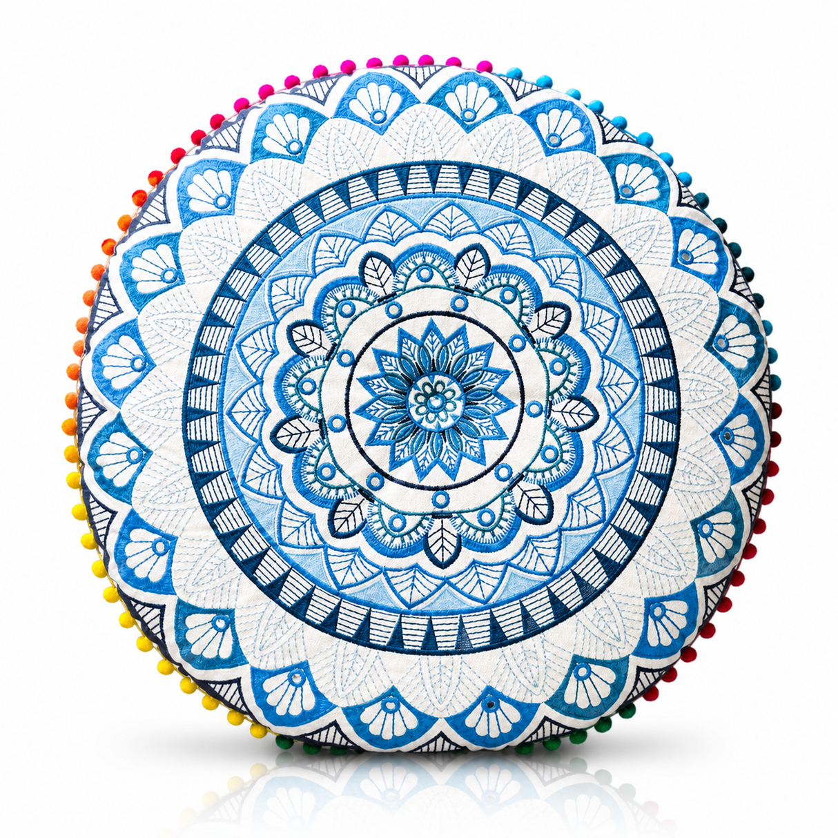 Cojin Boho Azul Redondo Mediano