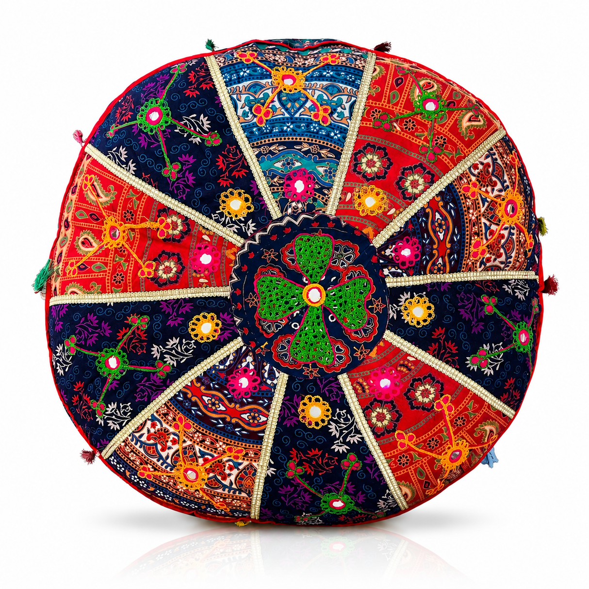 Cojin de Suelo Patchwork Celeste Redondo Extra Grande