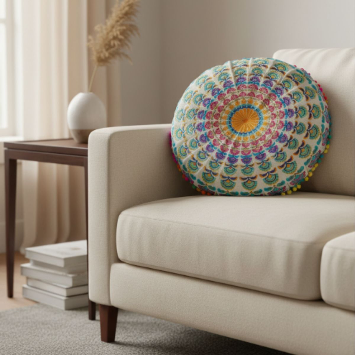 Cojin Boho Multicolor Redondo Mediano