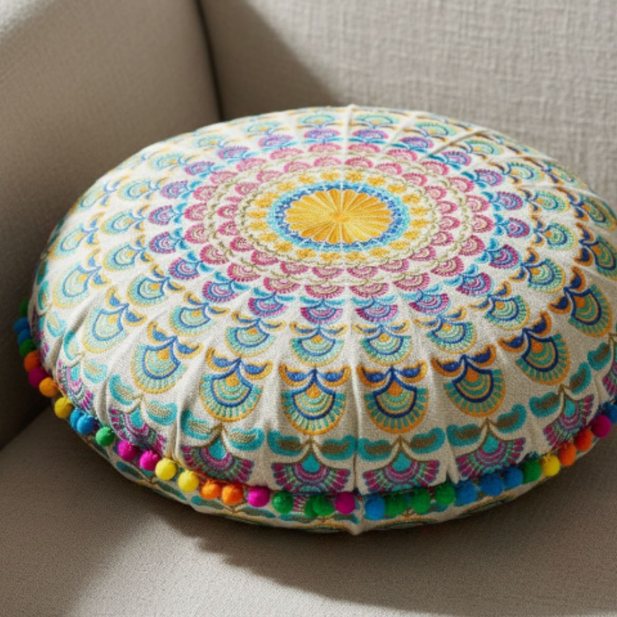 Cojin Boho Multicolor Redondo Mediano