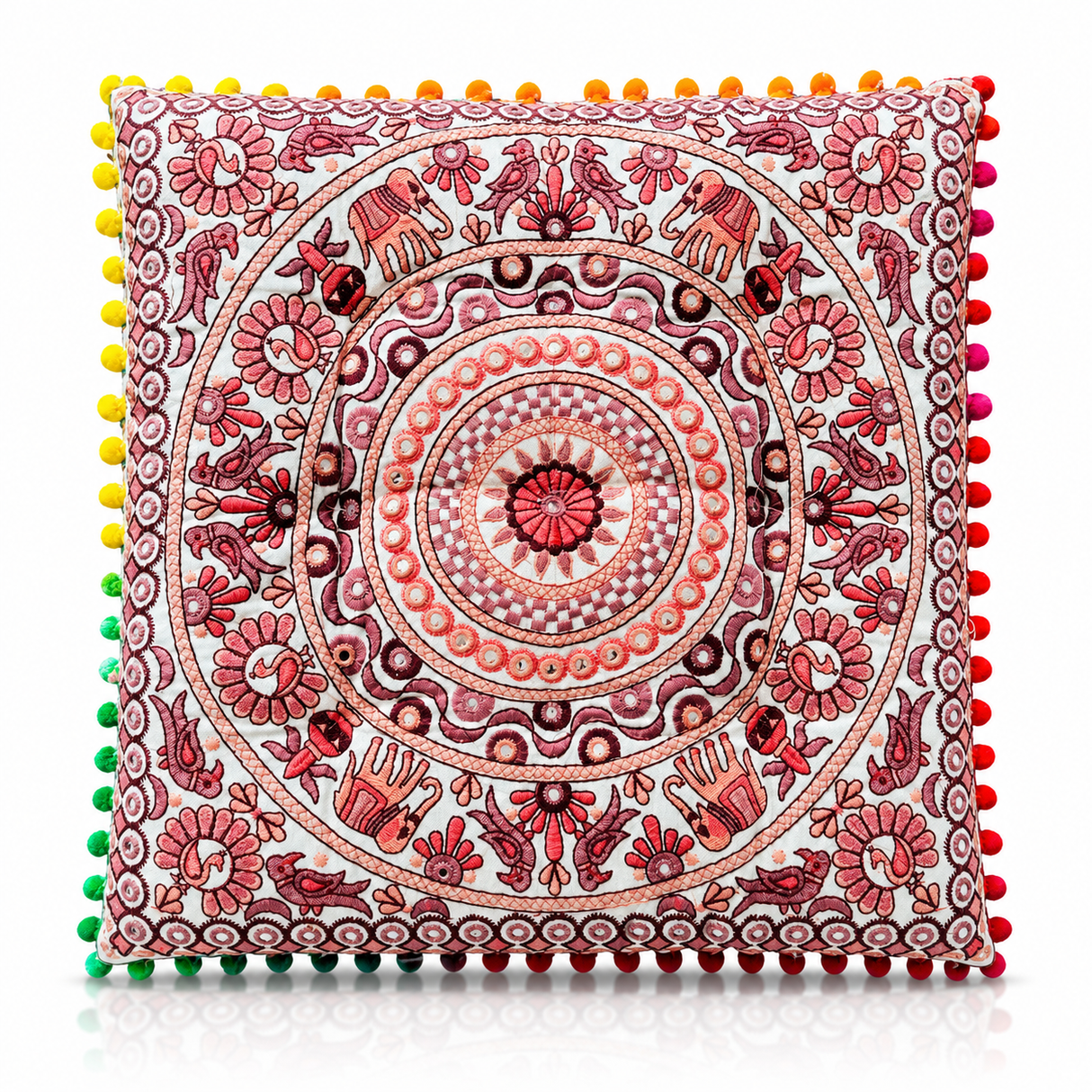 Cojin Boho Rosado Cuadrado Grande