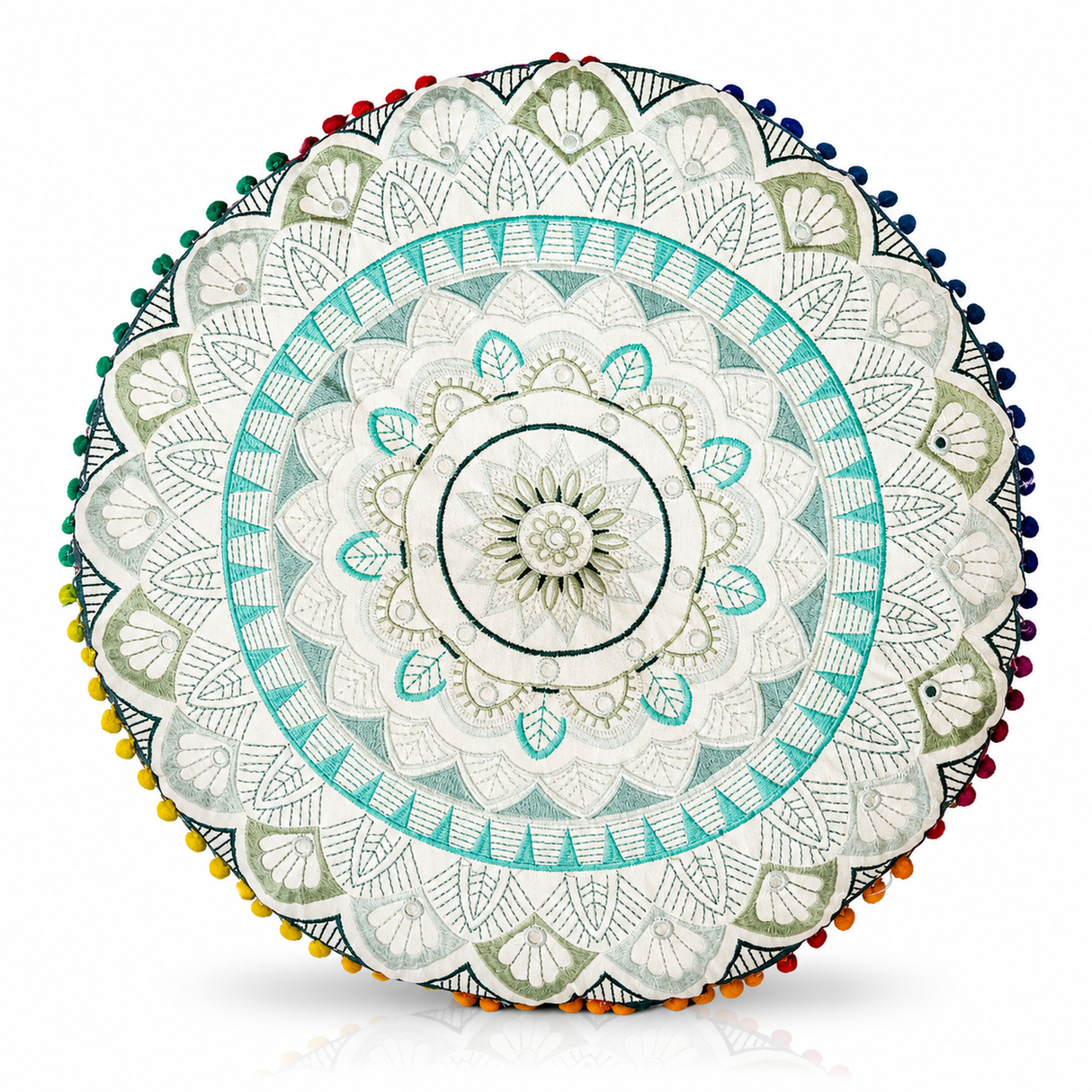 Cojin Boho Verde Redondo Grande