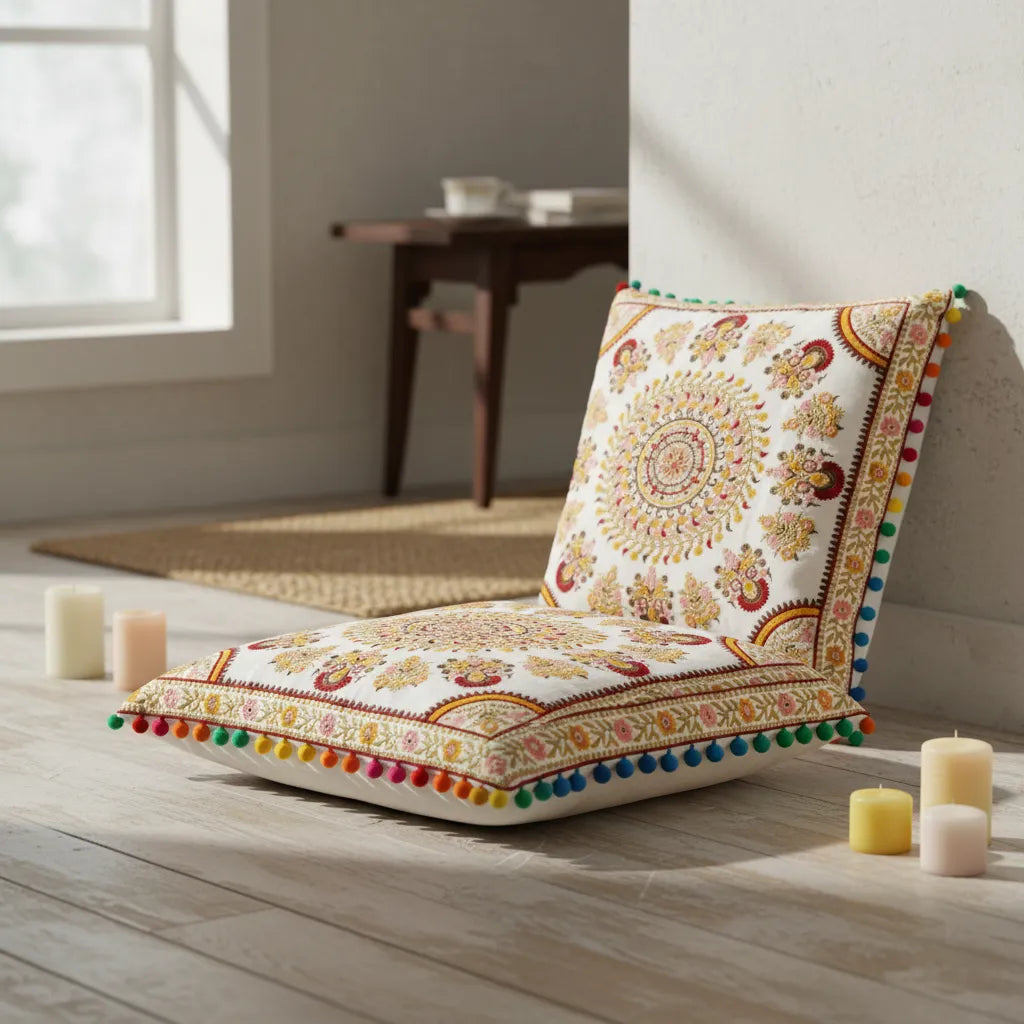 Cojin Boho Amarillo Cuadrado Grande