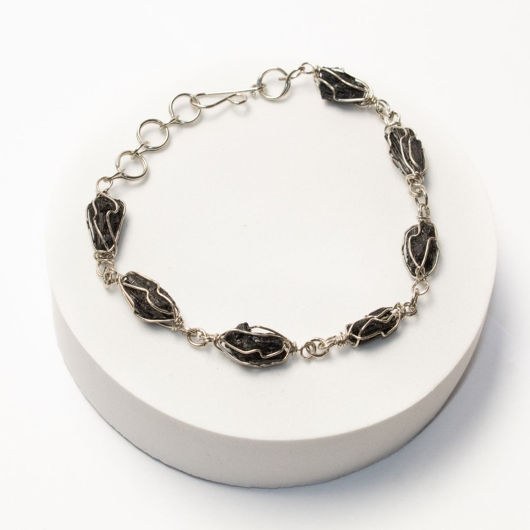 Pulsera Tejido Alpaca Piedra Turmalina Negra