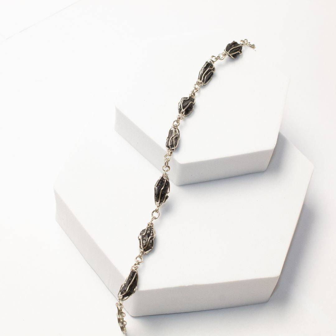 Pulsera Tejido Alpaca Piedra Turmalina Negra
