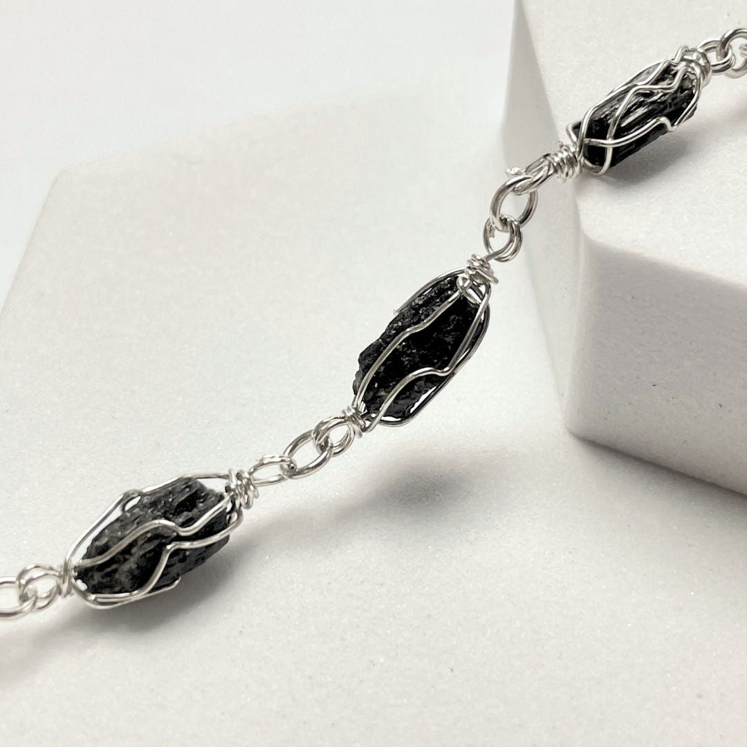 Pulsera Tejido Alpaca Piedra Turmalina Negra