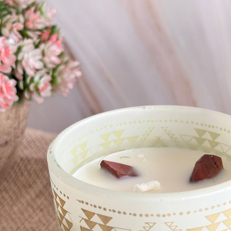 Vela Boho Pachulí con Piedra Jaspe Rojo 120gr