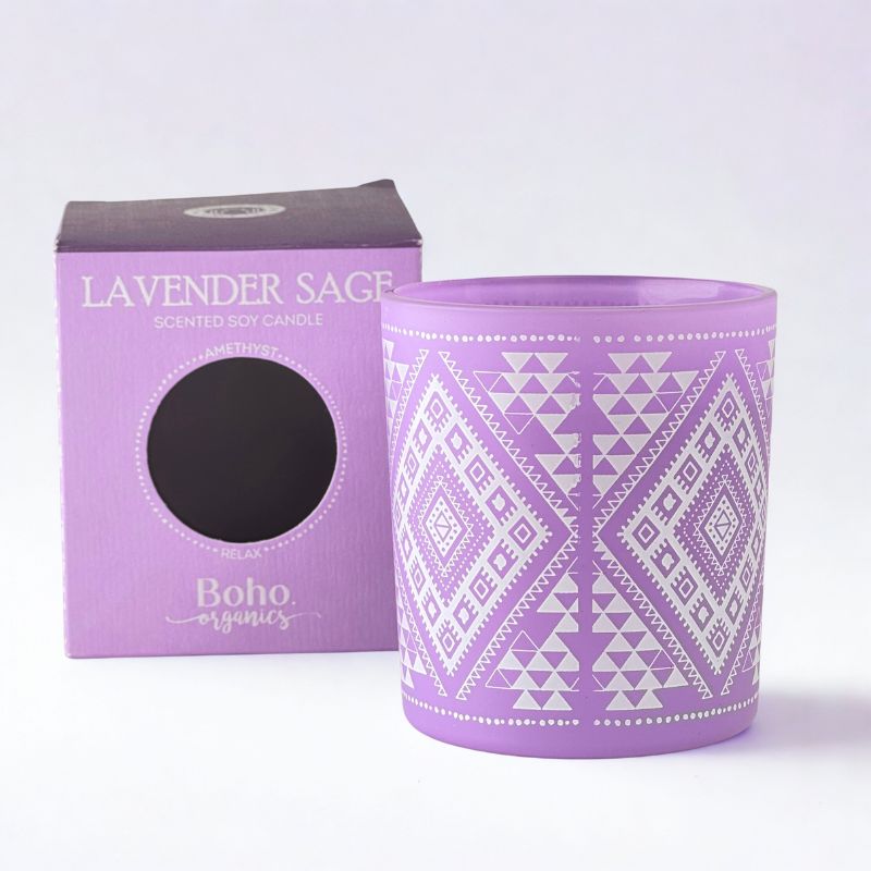 Vela Boho Lavanda Salvia con Piedra Amatista 120gr