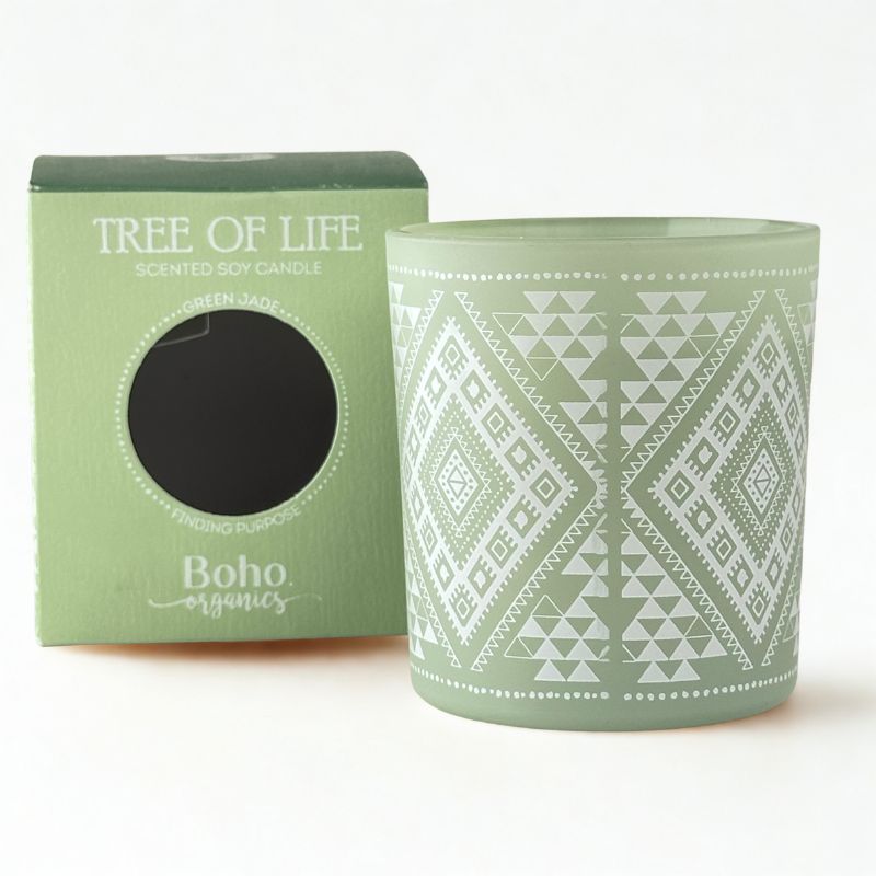Vela Boho Árbol de la Vida con Piedra Jade 120gr