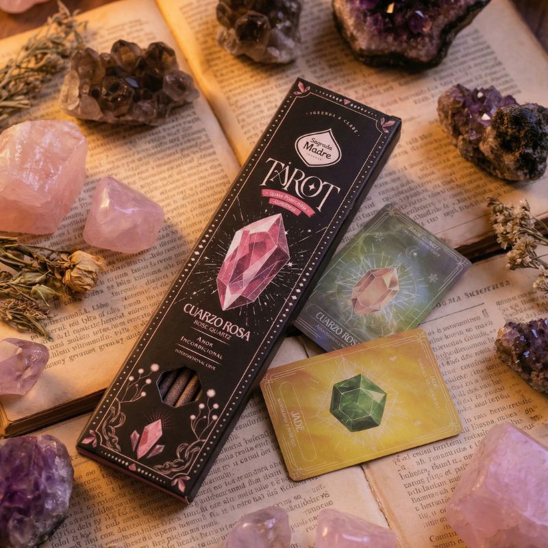Sahumerio Tarot Gemas Cuarzo Rosado Rosa Silvestre
