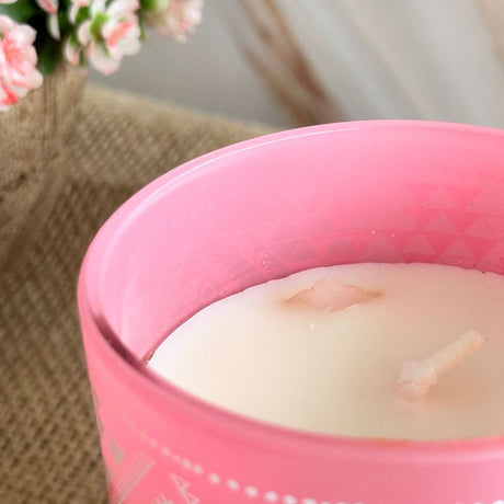 Vela Boho 7 Chakras con Piedra Cuarzo Rosa 120gr