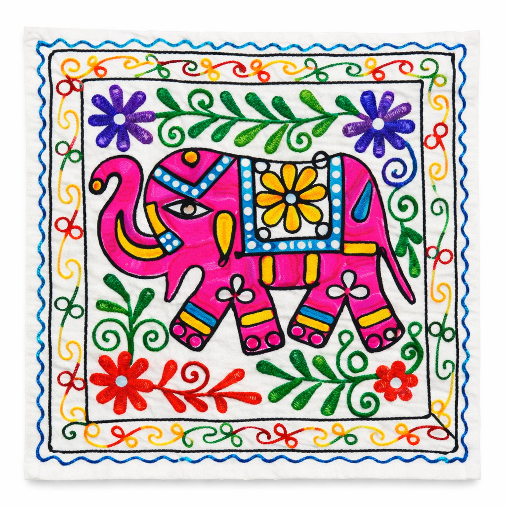 Funda de Cojín Elephant Rosado y Verde