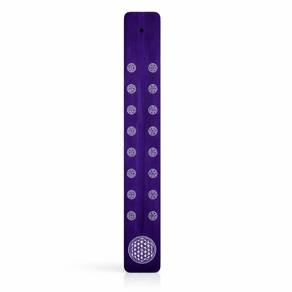 Tabla Porta Incienso Madera Flor de la Vida Morado