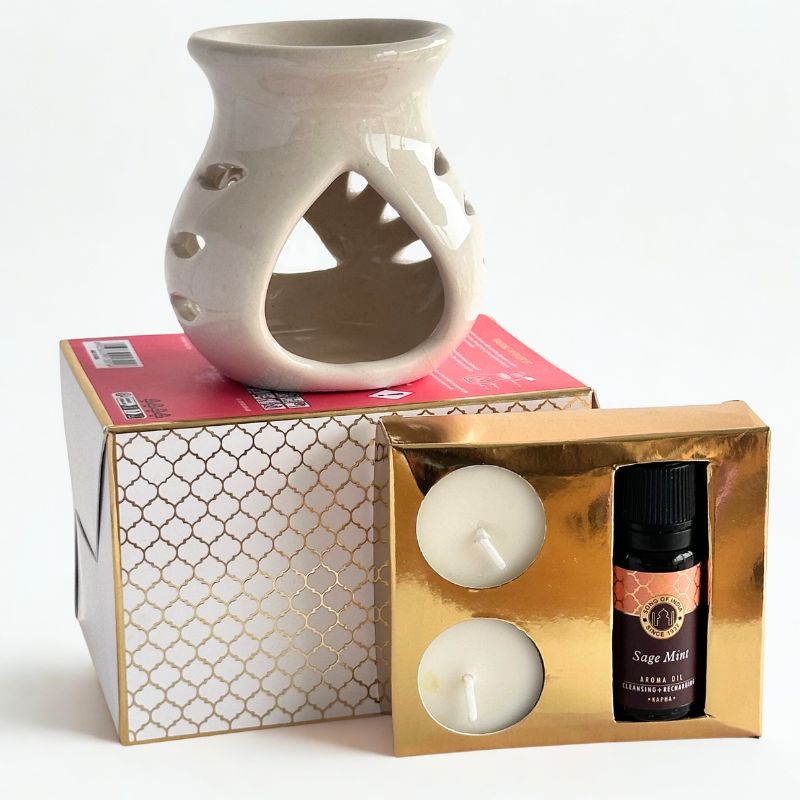 Kit Difusor de Cerámica Ayurveda Salvia y Menta