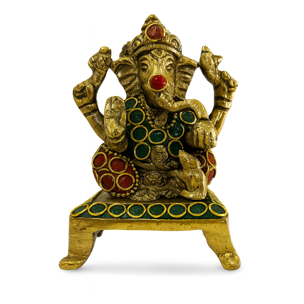 Ganesh Bronce con Piedras 10 cm