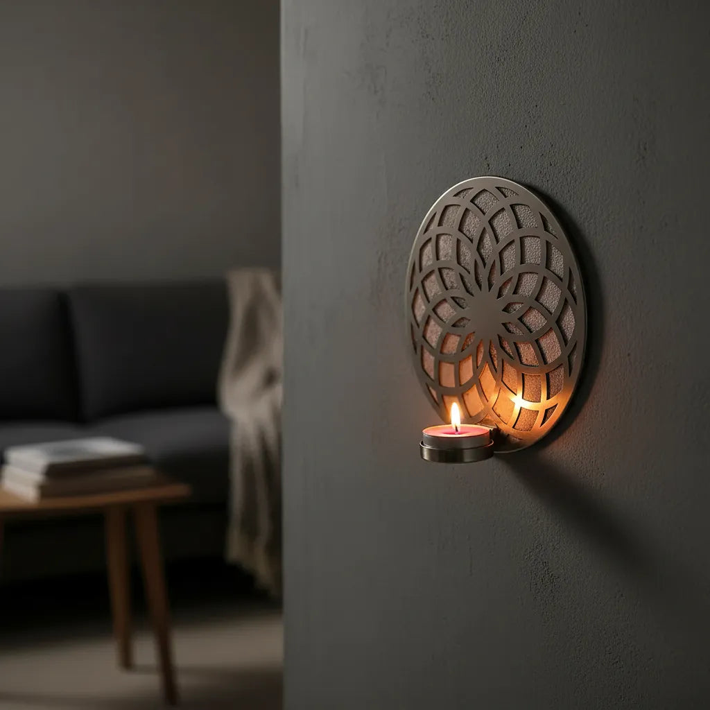 Porta Vela de Pared Flor de la Vida Plateado