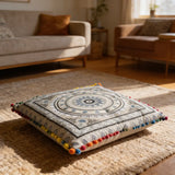 Cojin Boho Gris Cuadrado Grande